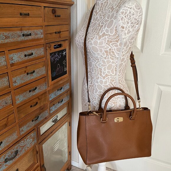 Michael Kors Kellen Medium Leather Satchel Brown - NWT - Picture 5 of 15